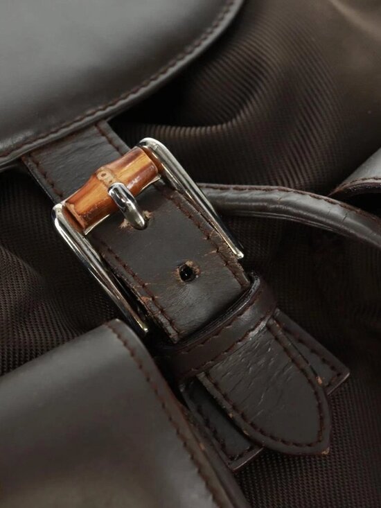 GUCCI Bamboo Backpack Nylon Brown Silver 003 2058 0016 5 Auth 161352